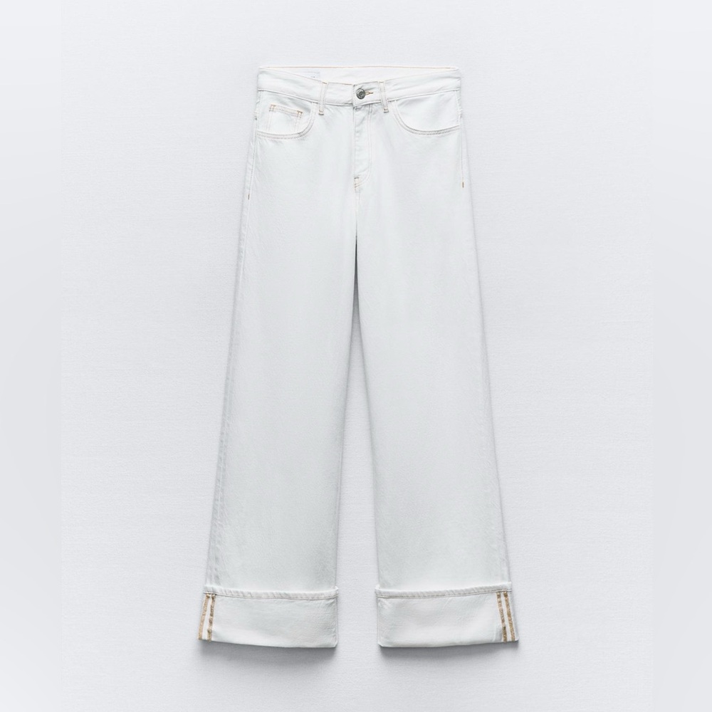 White Wide Legged Cuffed Jeans | Zara NWT